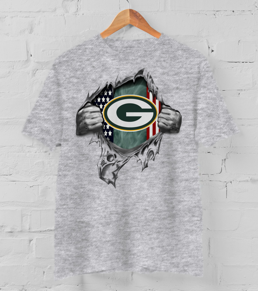 Green Bay Packers G American Flag Rip Style T-Shirt