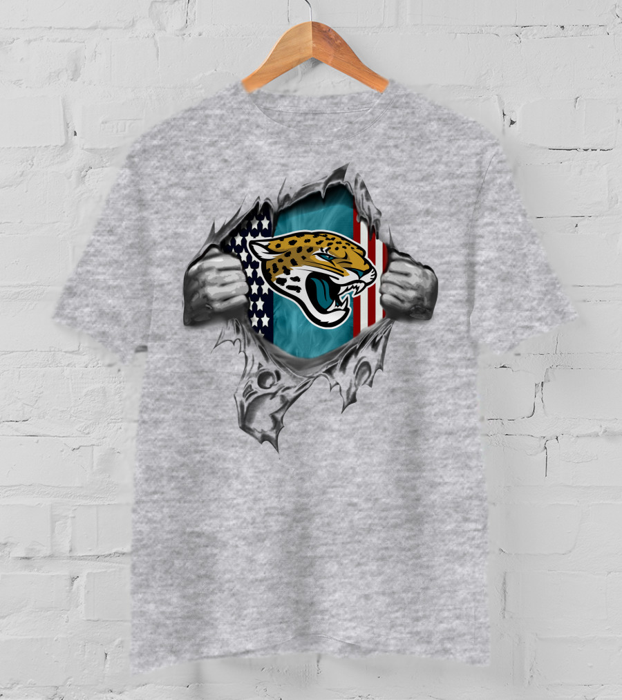 Ripped American Flag With Jacksonville Jaguars T-Shirt