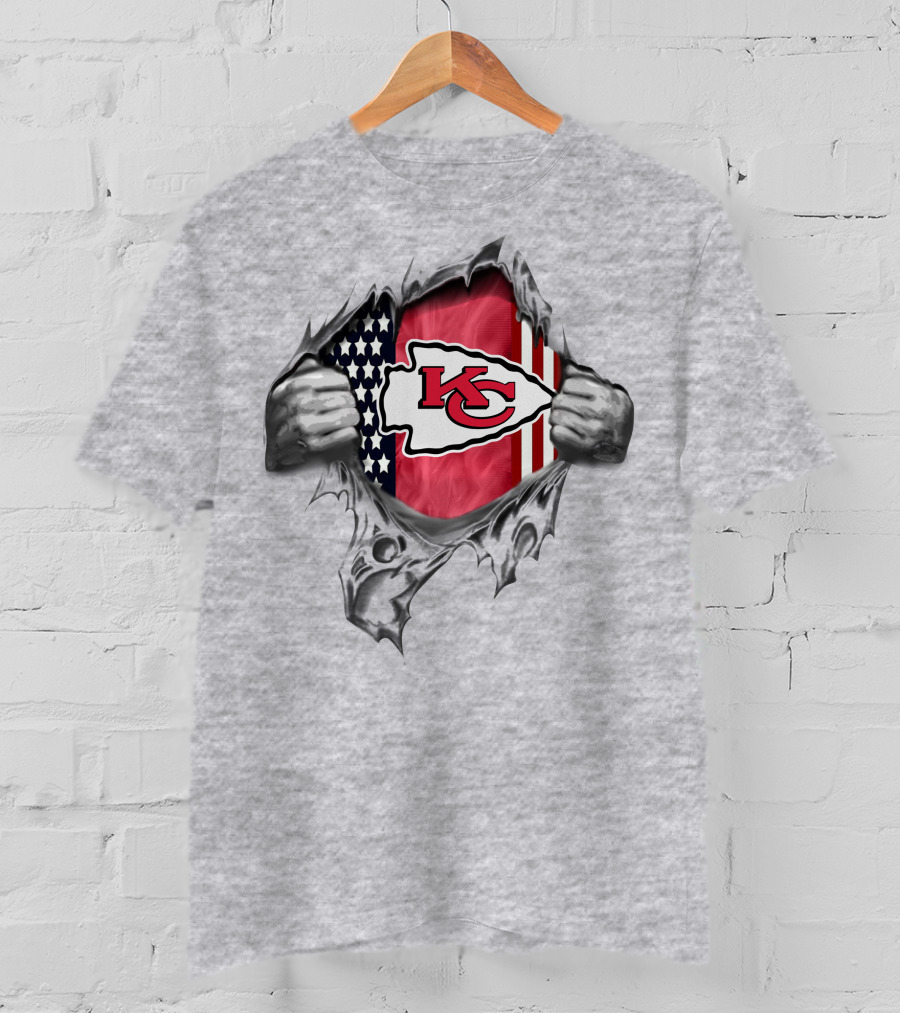 Kansas City Chiefs American Flag Tear Open T-Shirt