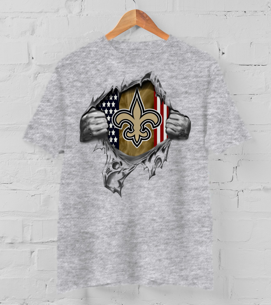 American Flag New Orleans Saints Fleur-De-Lis Peeling Back T-Shirt