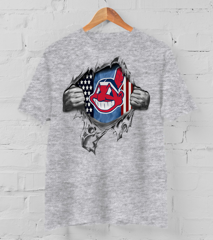 Cleveland Indians Chief Wahoo Flag American Flag Ripped T-Shirt