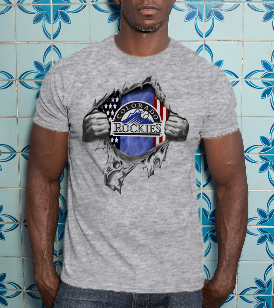 Colorado Rockies American Flag Baseball T-Shirt