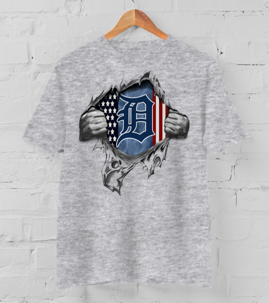 American Flag Detroit Tigers Rip T-Shirt