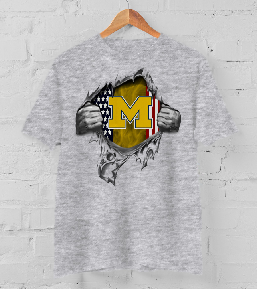 Michigan Wolverines American Flag Ripped T-Shirt