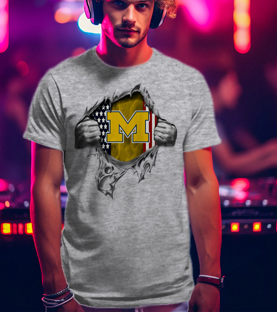 Michigan Wolverines American Flag Ripped T-Shirt