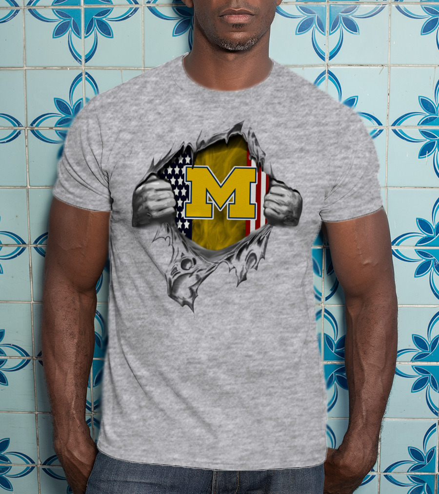 Michigan Wolverines American Flag Ripped T-Shirt
