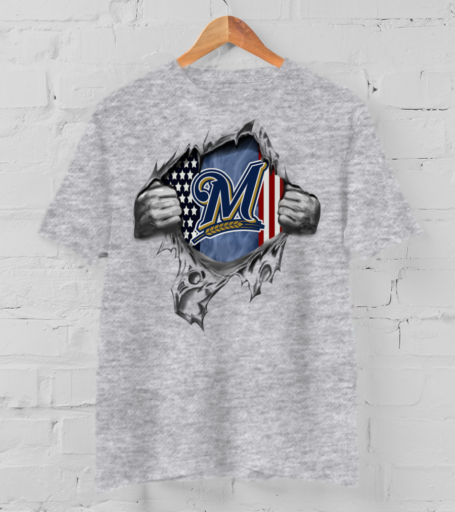 Milwaukee Brewers American Flag Tear Inside T-Shirt