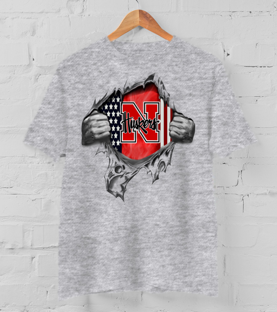 American Flag Nebraska Huskers N Logo Torn T-Shirt