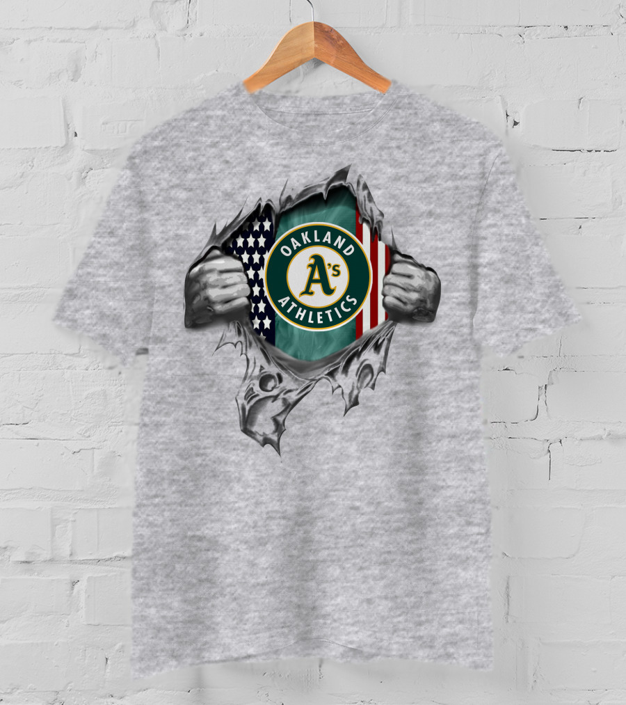 Oakland Athletics American Flag Ripped Hands T-Shirt