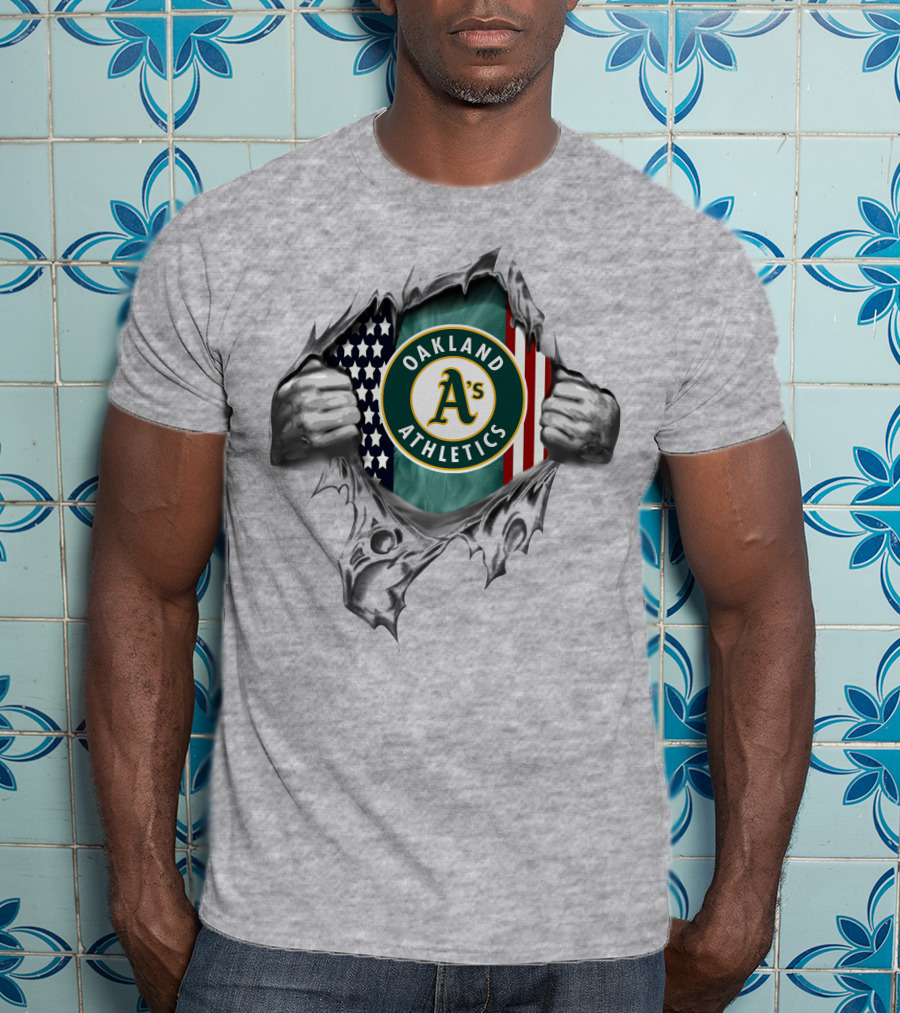 Oakland Athletics American Flag Ripped Hands T-Shirt