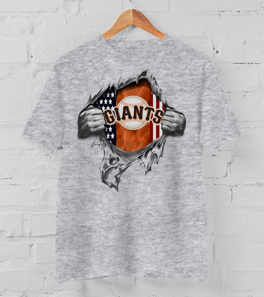 Giants Baseball American Flag Tear With Baseball T-Shirt