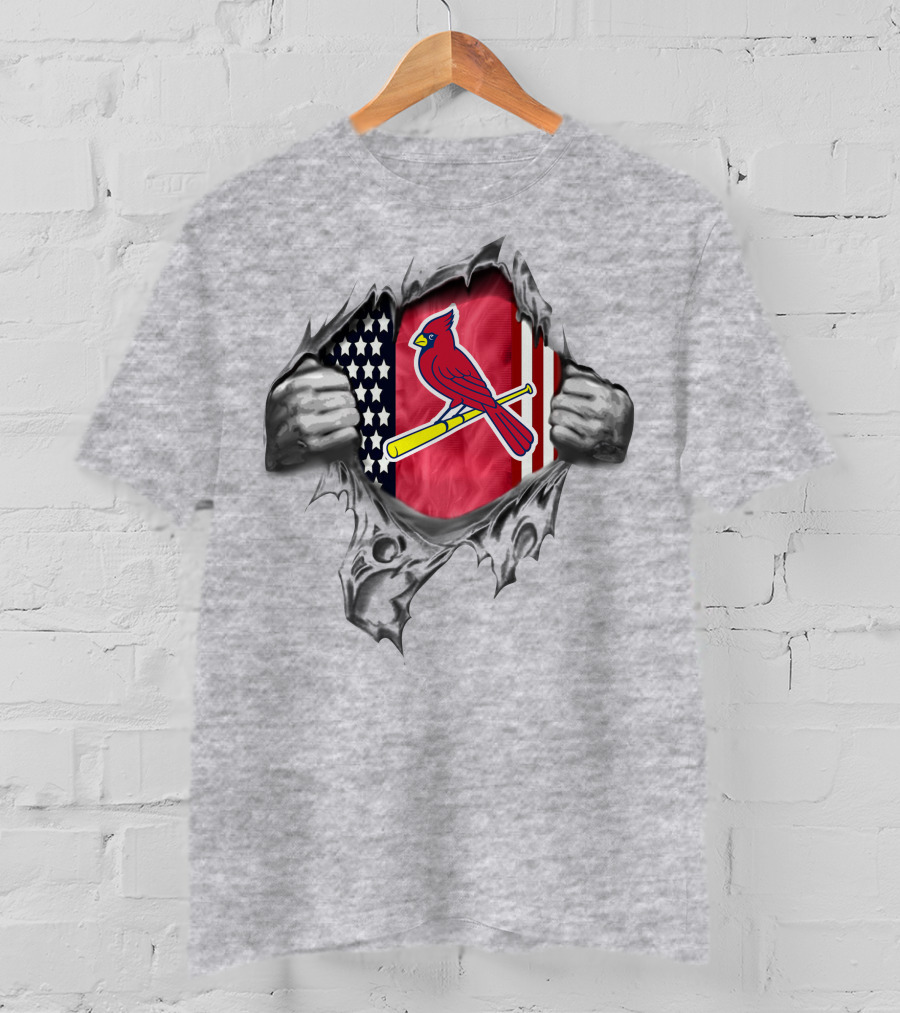 St Louis Cardinals American Flag Rip Chest T-Shirt