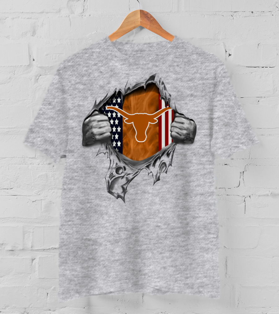 Texas Longhorns American Flag Ripped T-Shirt