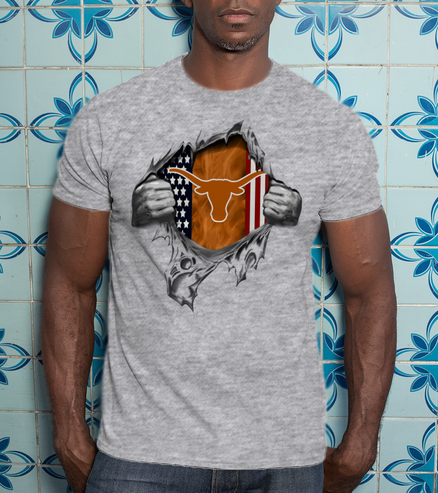 Texas Longhorns American Flag Ripped T-Shirt