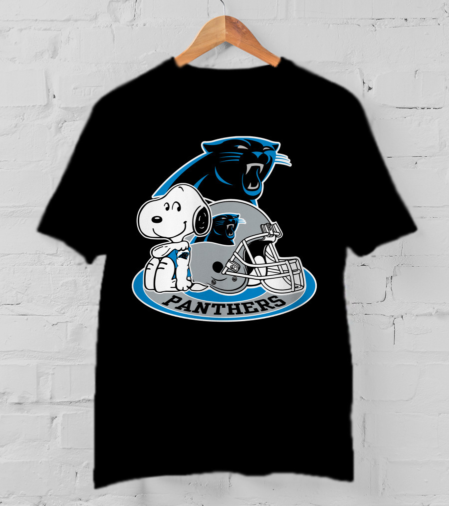 Snoopy Hugging Carolina Panthers Helmet With Team T-Shirt
