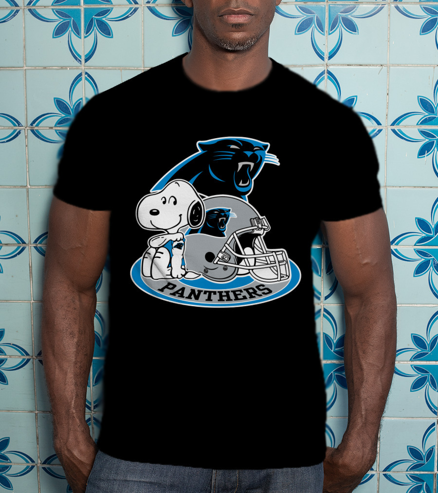 Snoopy Hugging Carolina Panthers Helmet With Team T-Shirt