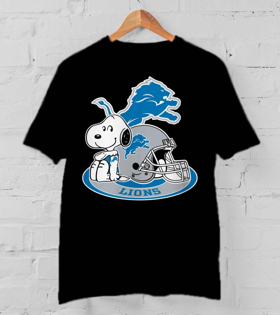 Detroit Lions Snoopy Helmet Nfl Team Logo Peanuts Featured T-Shirt