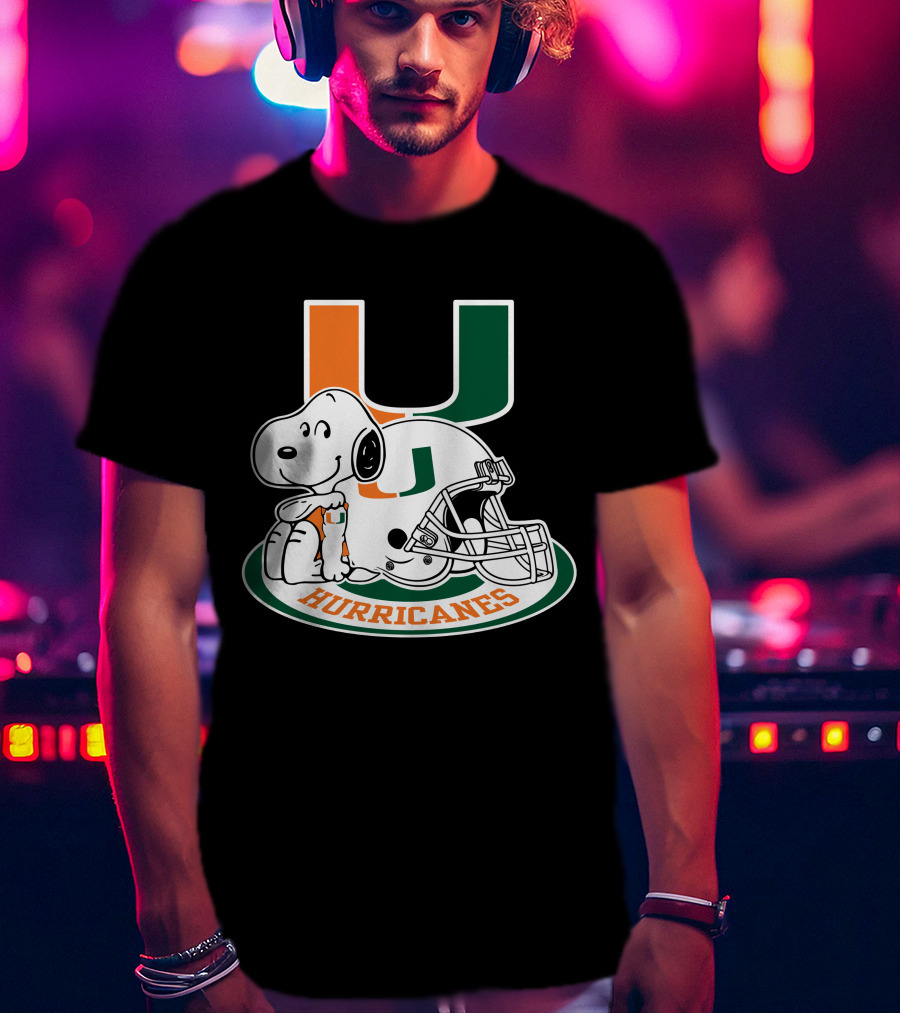 Miami Hurricanes Snoopy U Logo Helmet T-Shirt