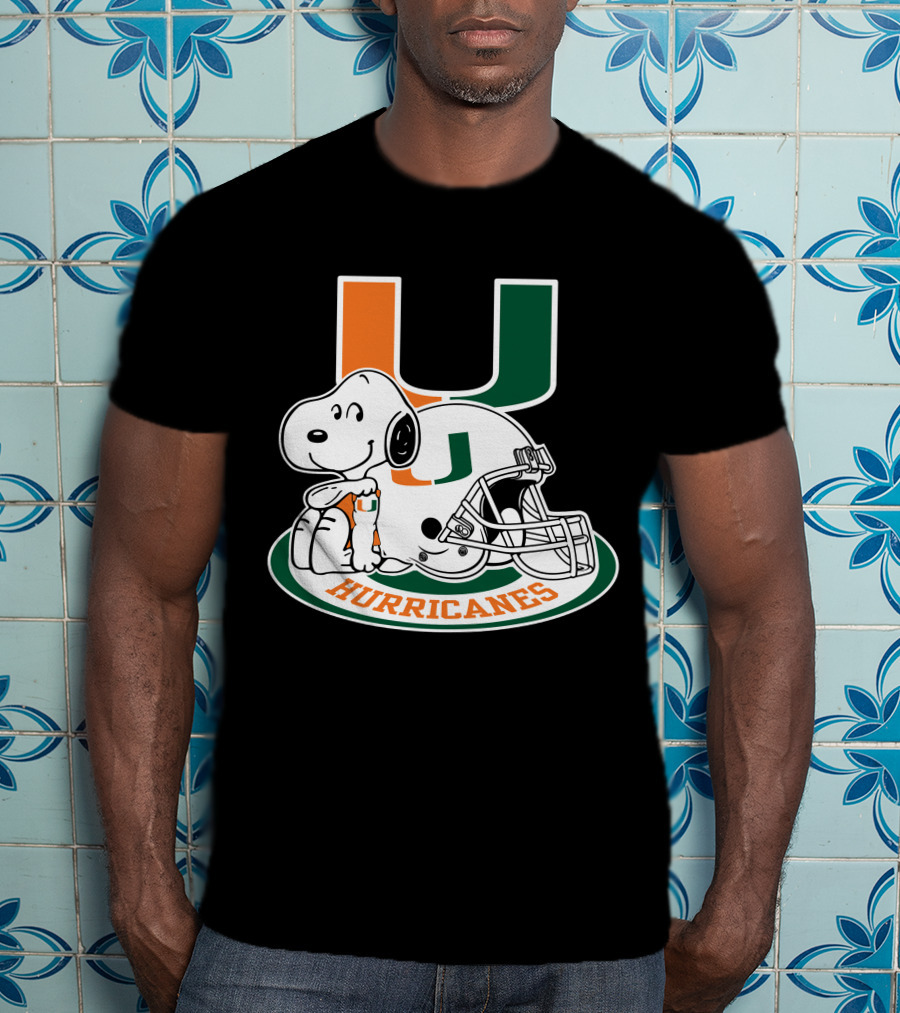 Miami Hurricanes Snoopy U Logo Helmet T-Shirt