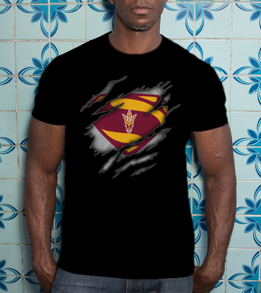 Arizona State Sun Devils Logo Rip Superman Style T-Shirt