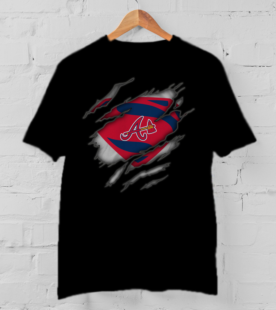 Atlanta Braves Logo With Superman Ripped Costume T-Shirt