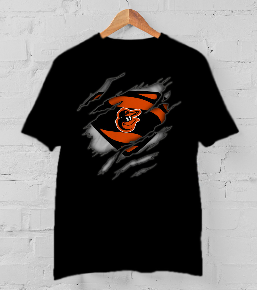 Baltimore Orioles Logo In Superman Style Rip T-Shirt