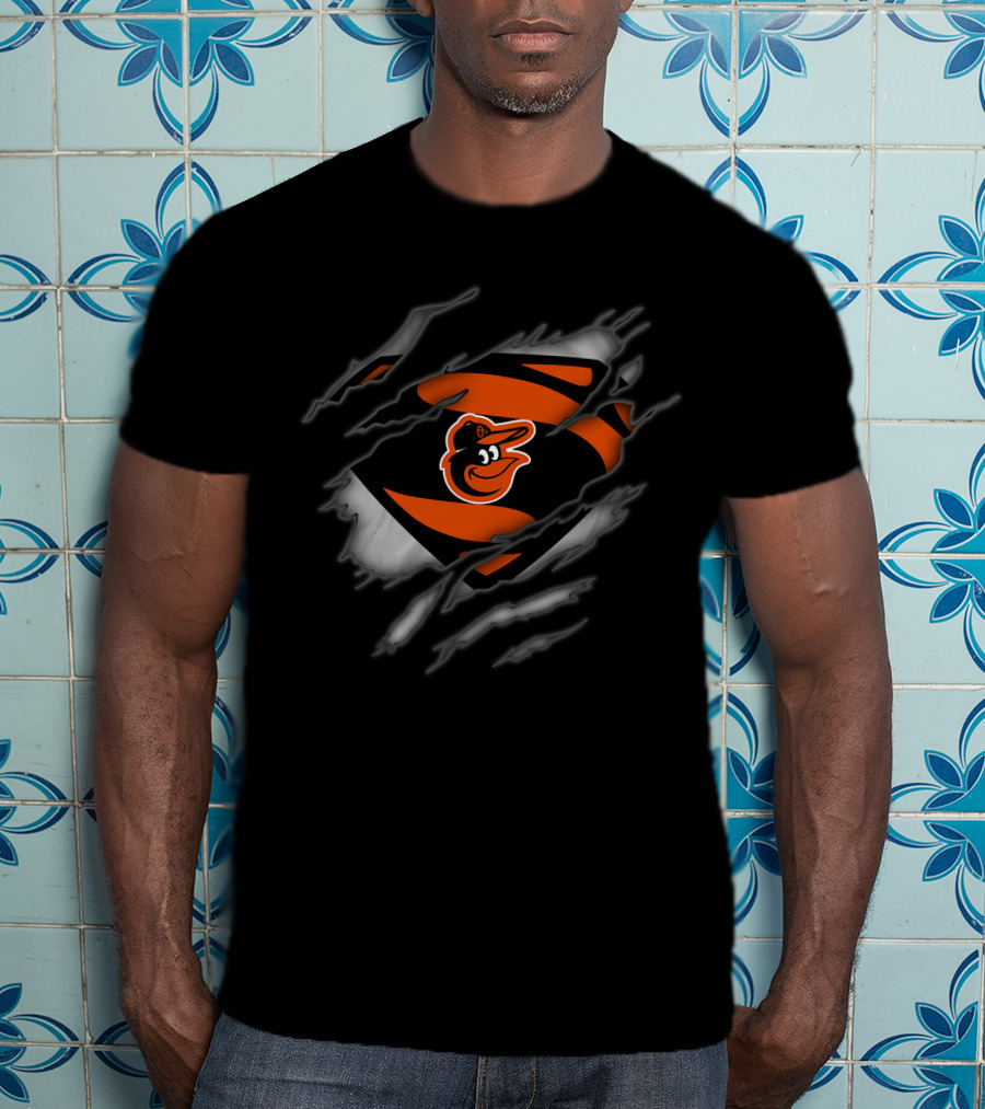 Baltimore Orioles Logo In Superman Style Rip T-Shirt