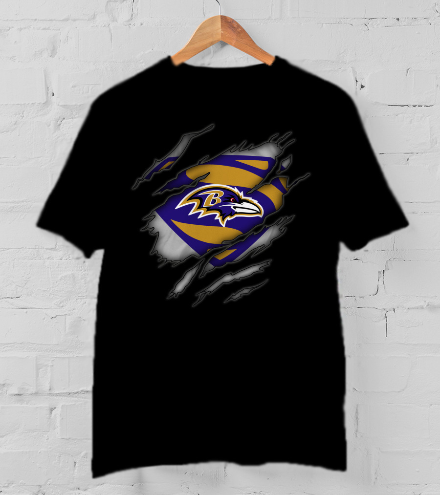 Baltimore Ravens Superman Logo Rip T-Shirt