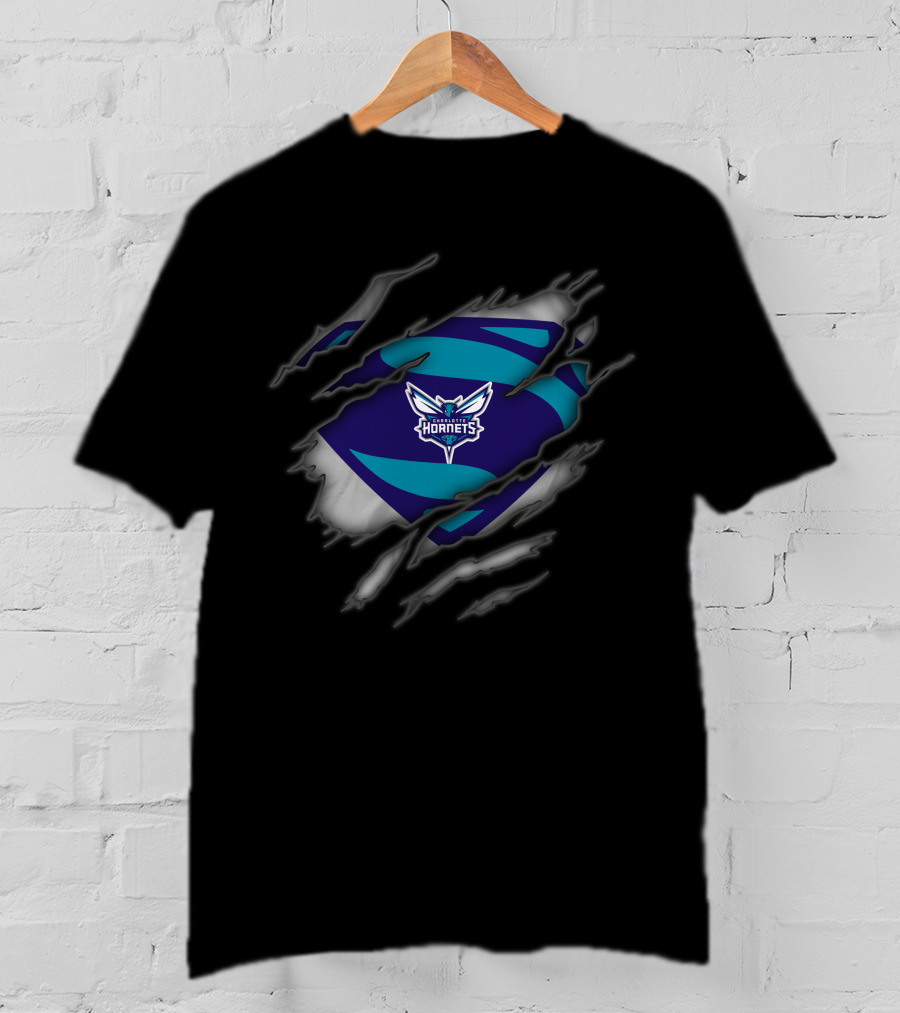 Charlotte Hornets Logo Ripped Superman Style T-Shirt