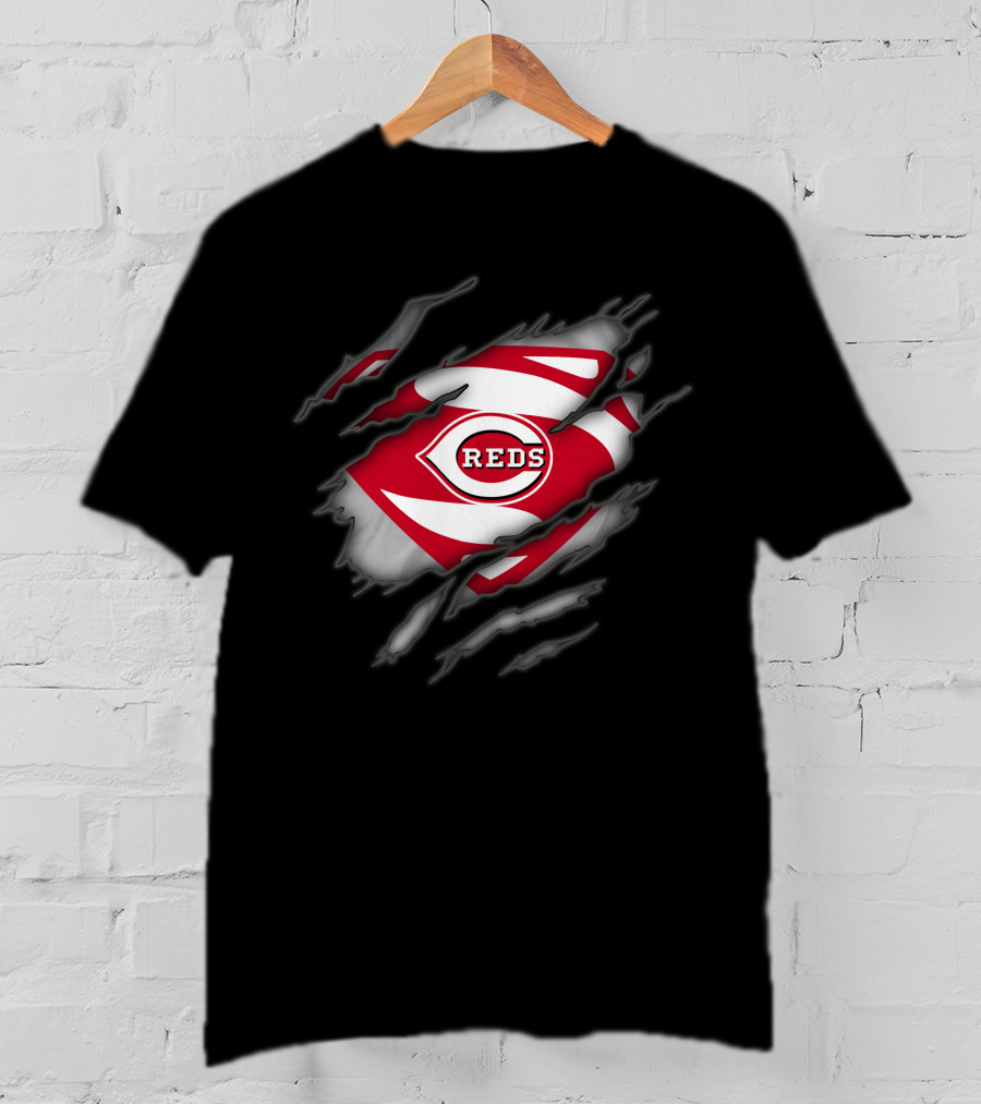 Cincinnati Reds Logo Superman Style Tear Reveal T-Shirt