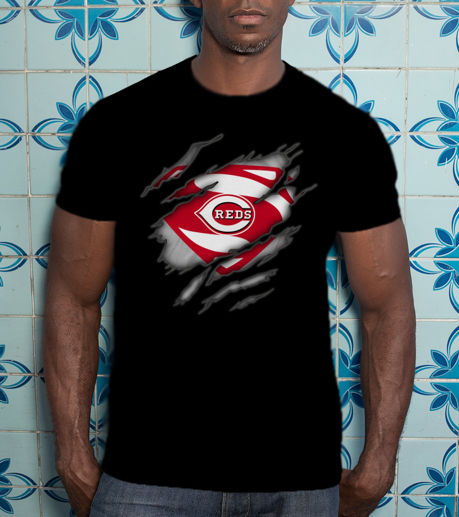 Cincinnati Reds Logo Superman Style Tear Reveal T-Shirt