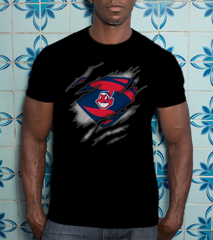 Cleveland Indians Chief Wahoo Superman Rip Style T-Shirt