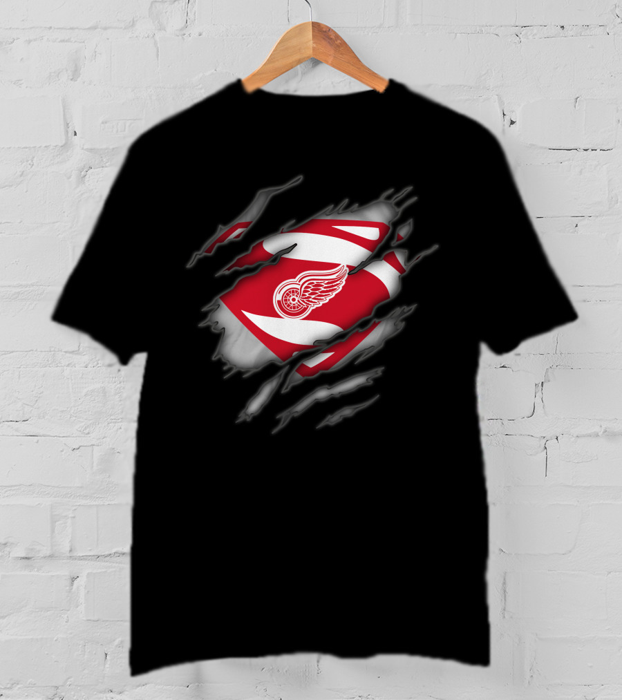 Detroit Red Wings Hockey Superman Logo Fusion T-Shirt