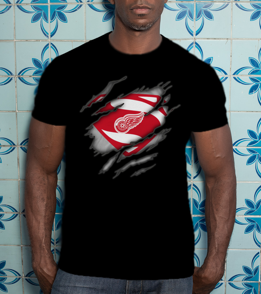 Detroit Red Wings Hockey Superman Logo Fusion T-Shirt