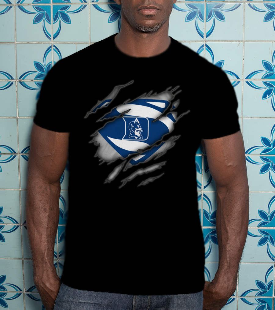 Duke Blue Devils Logo Superman-Inspired Graphic With Claw Marks T-Shirt