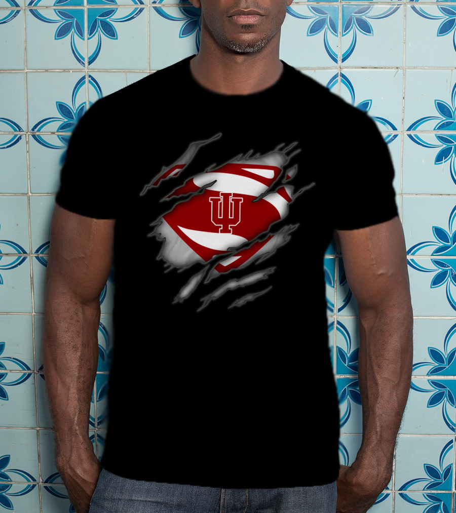 Indiana Hoosiers Superman Logo Iconic Symbol Rip T-Shirt
