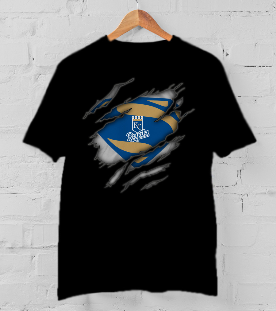 Kansas City Royals Kc Badge With Superman Style Tear Effect T-Shirt