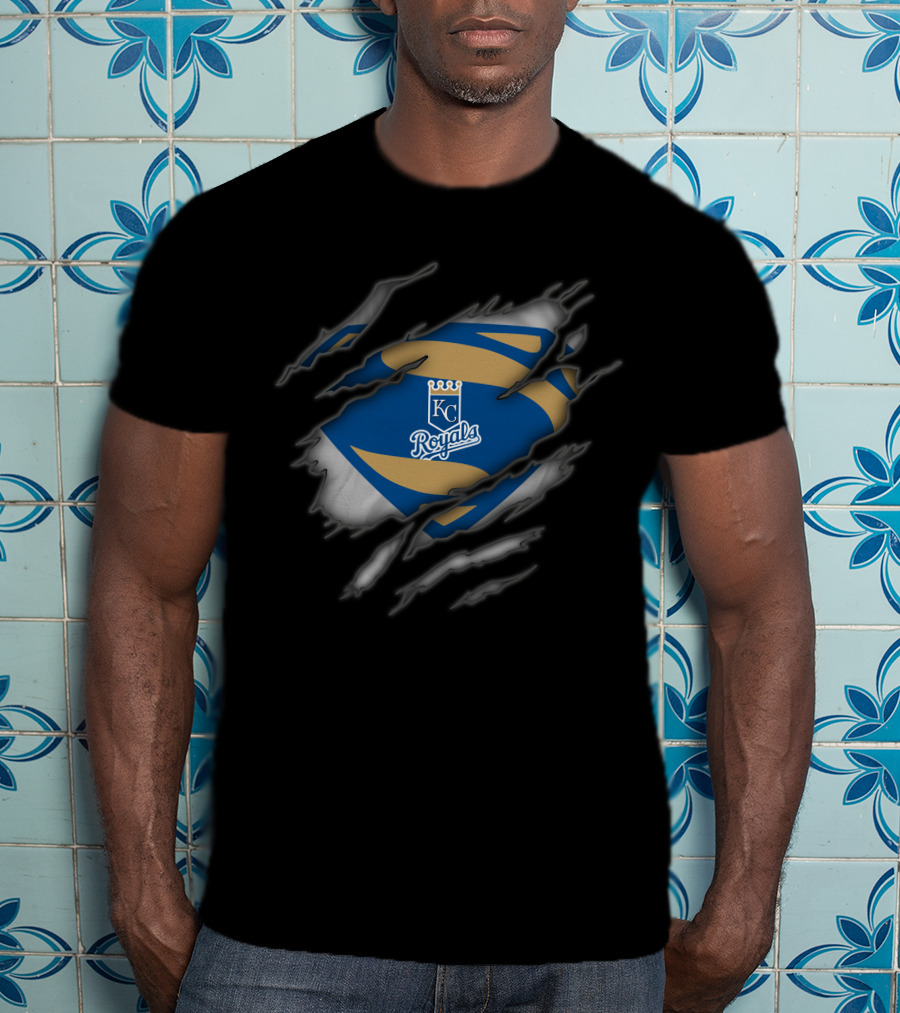 Kansas City Royals Kc Badge With Superman Style Tear Effect T-Shirt