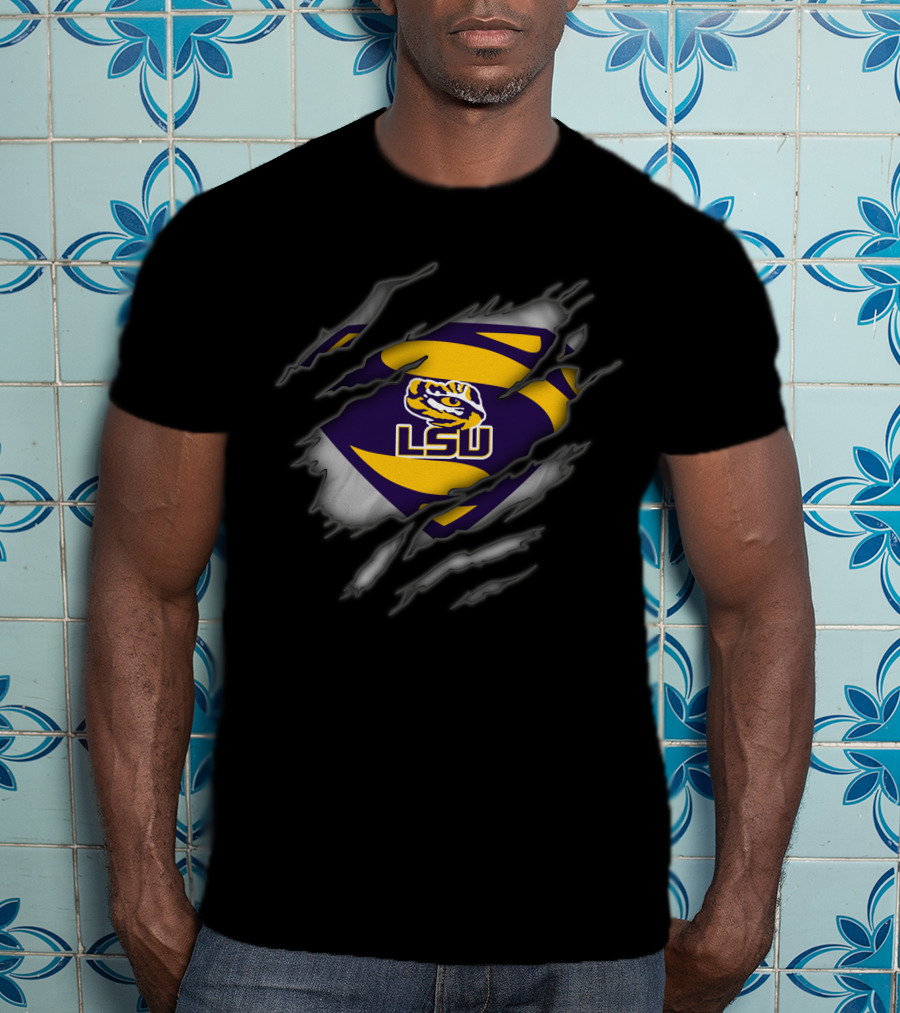 Lsu Tigers Logo Superman Style Rip T-Shirt