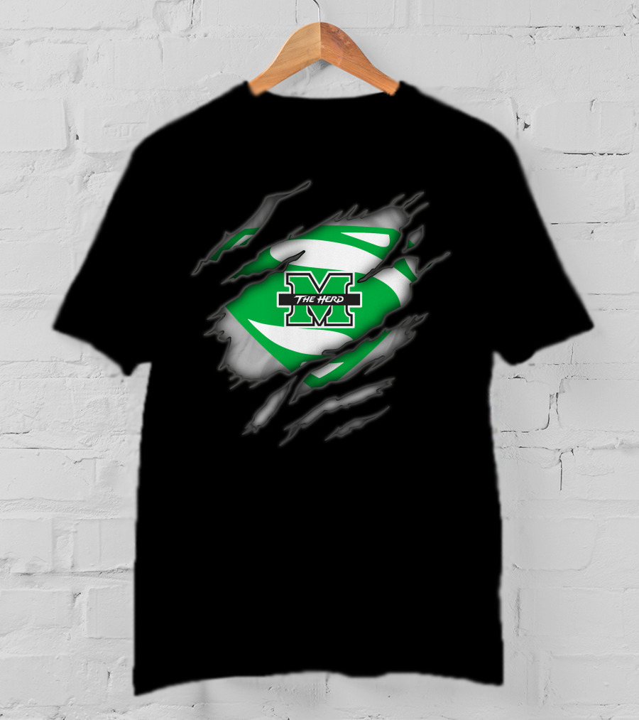 Marshall Thundering Herd M Logo Inside Superman-Style Rip T-Shirt
