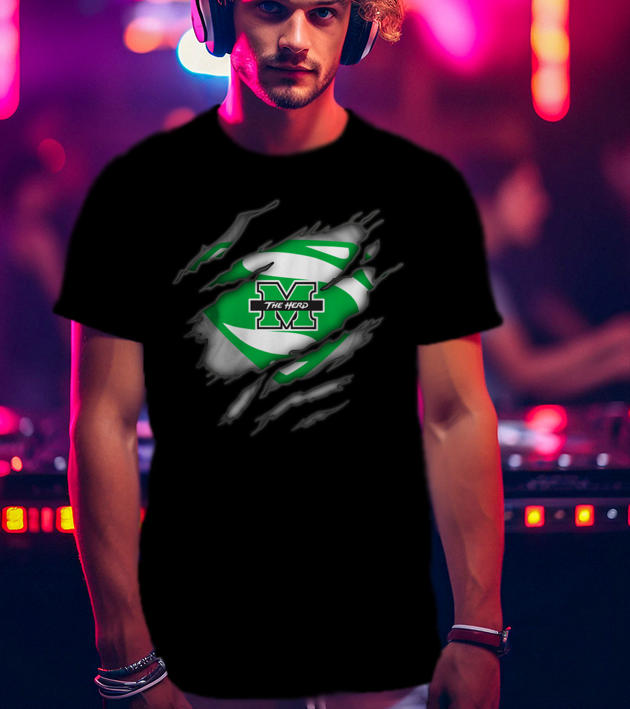 Marshall Thundering Herd M Logo Inside Superman-Style Rip T-Shirt