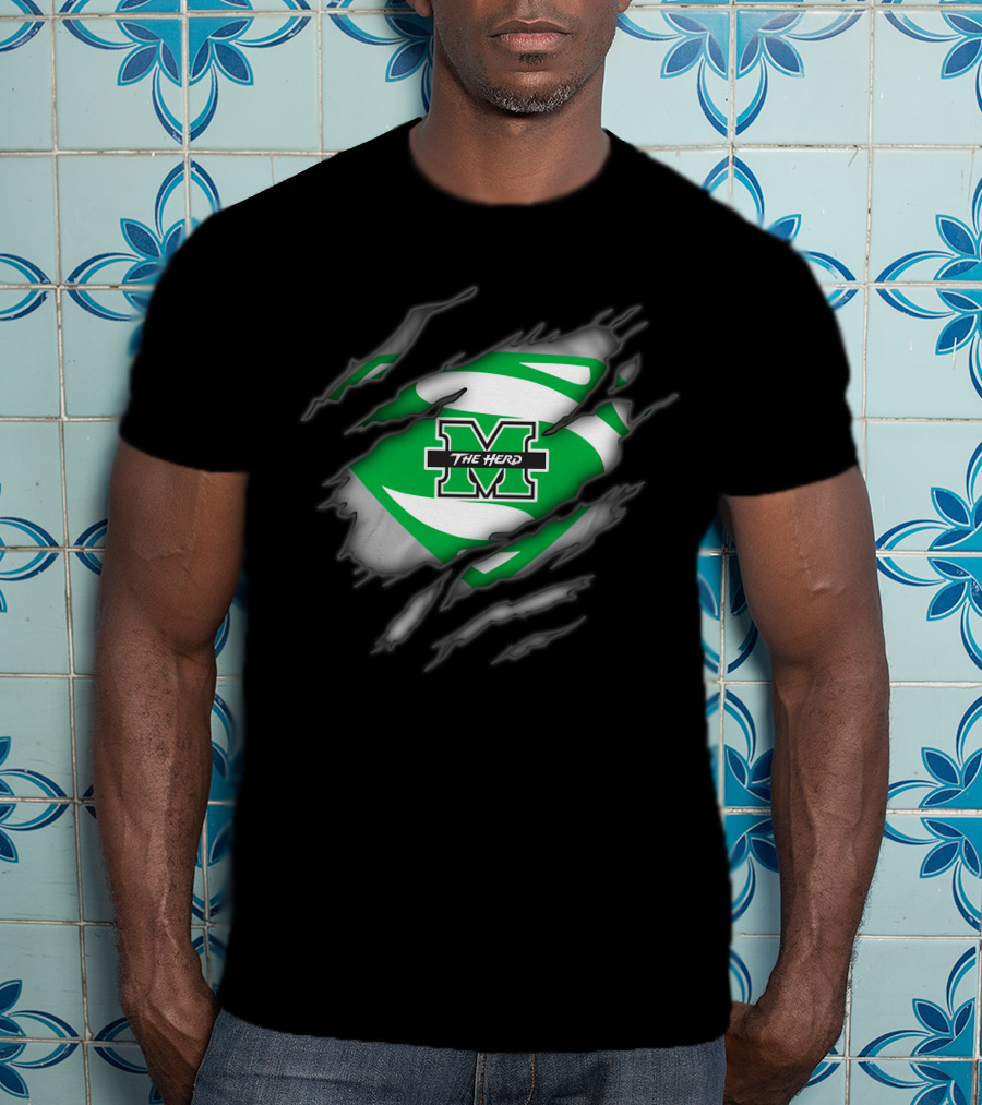 Marshall Thundering Herd M Logo Inside Superman-Style Rip T-Shirt