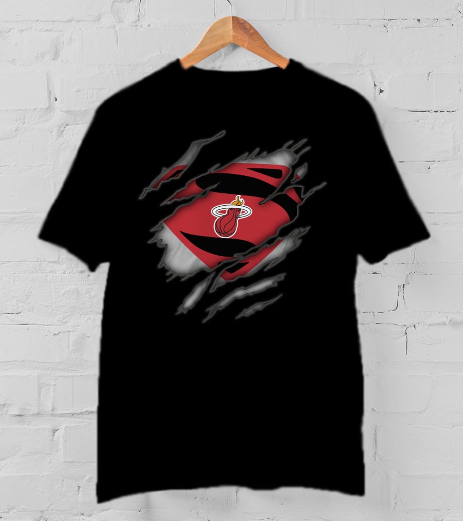 Miami Heat Basketball Logo Superman Rip T-Shirt