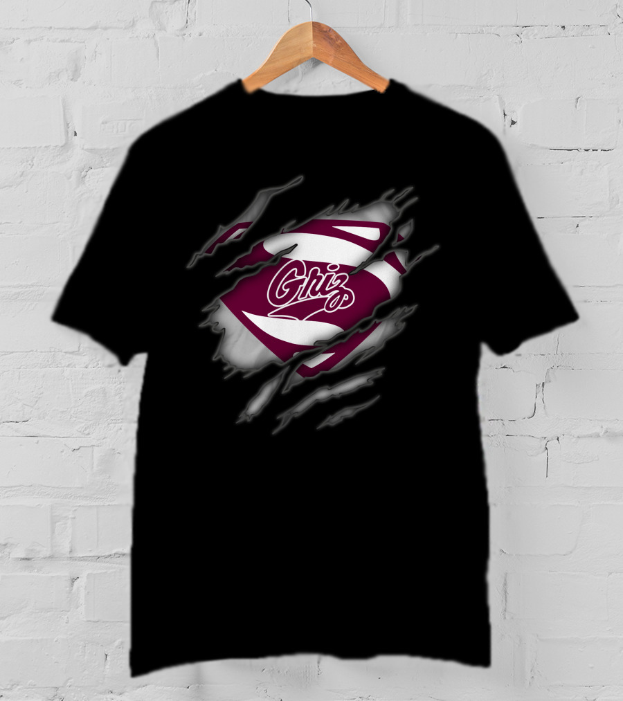 Griz Montana Grizzlies Superman Logo Rip T-Shirt