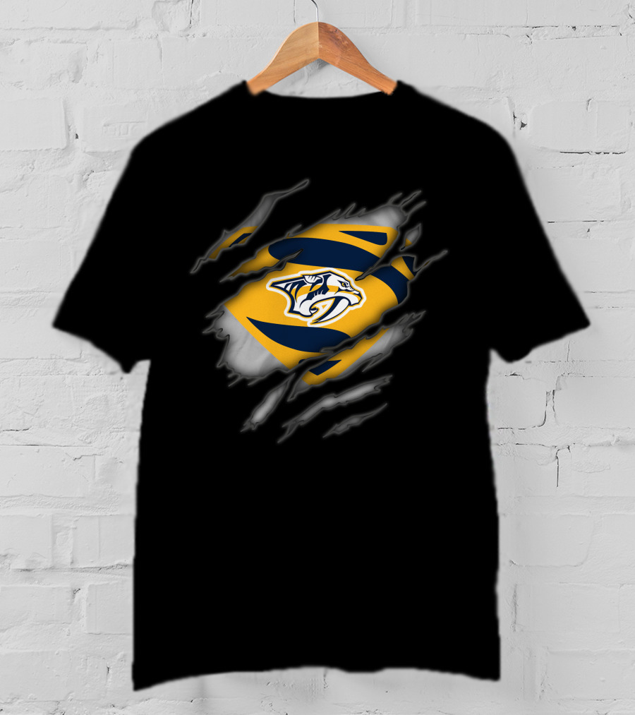 Nashville Predators Rip Through Logo Superhero Style T-Shirt
