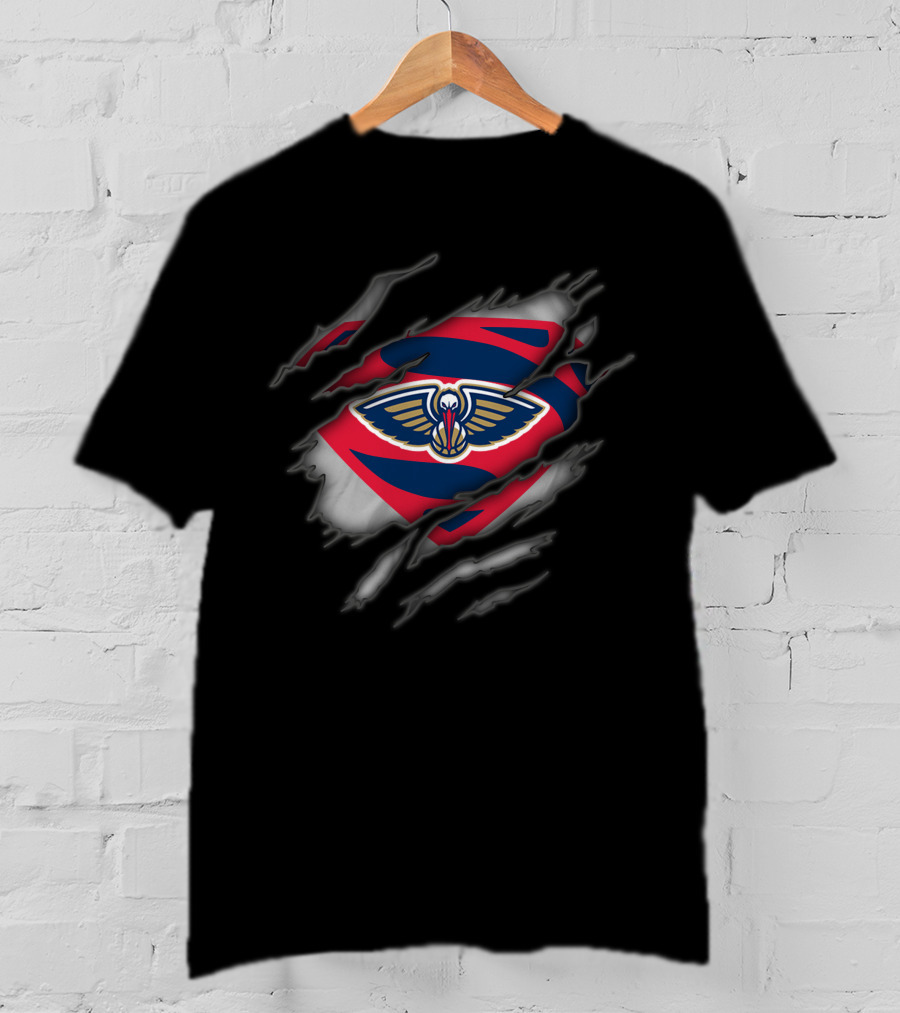 New Orleans Pelicans Logo Ripped Superman Style T-Shirt