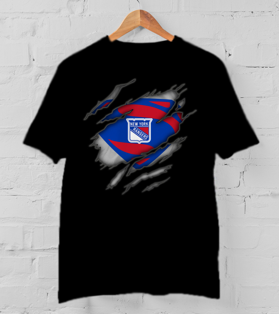 New York Rangers Logo Ripped Superman Style T-Shirt