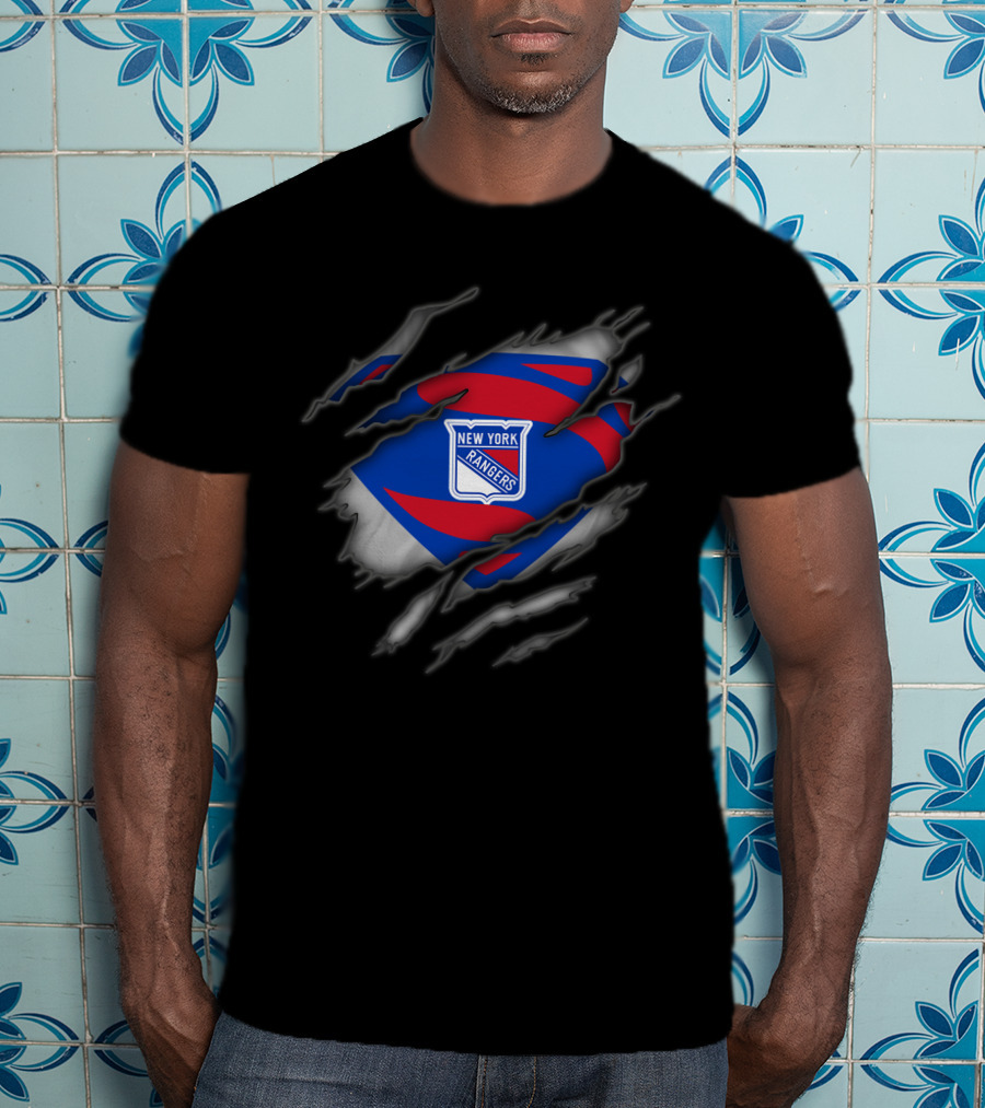 New York Rangers Logo Ripped Superman Style T-Shirt