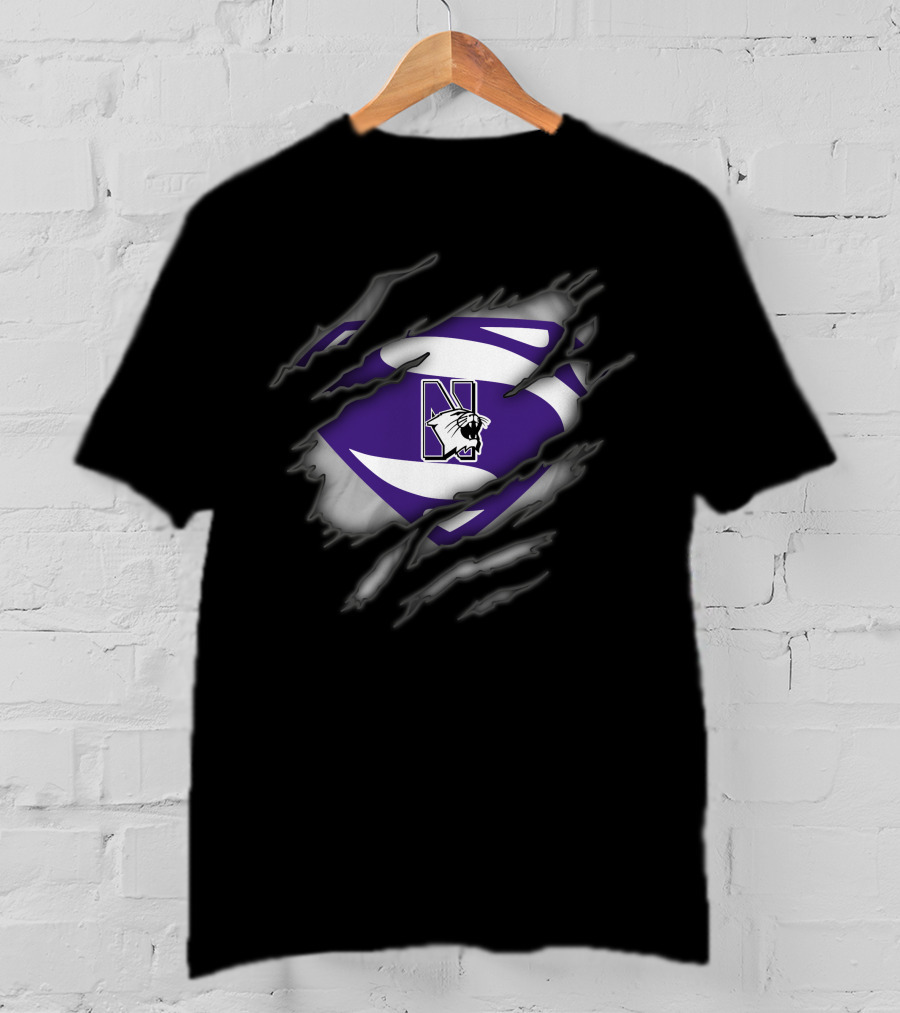 Northwestern Wildcats Claw Rip Superman T-Shirt