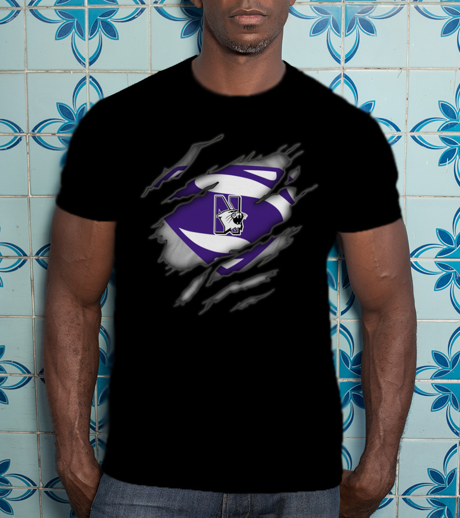 Northwestern Wildcats Claw Rip Superman T-Shirt